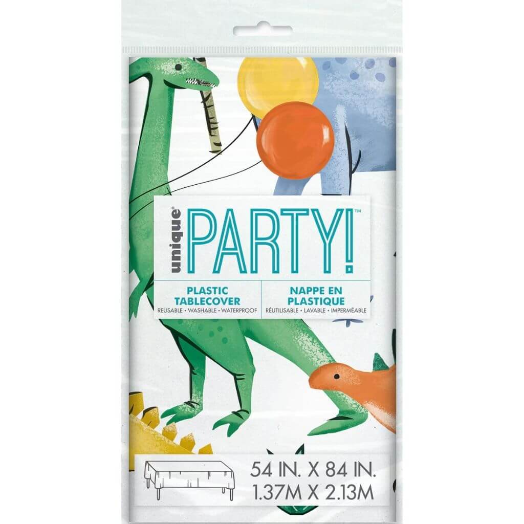 Dinosaur Party Plastic Tablecover – Partying Dino Design 137cm x 213cm