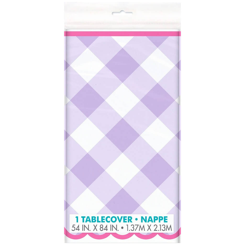 Pastel Gingham Purple Plastic Tablecover