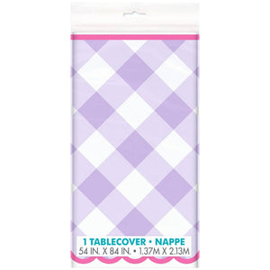 Pastel Gingham Purple Plastic Tablecover