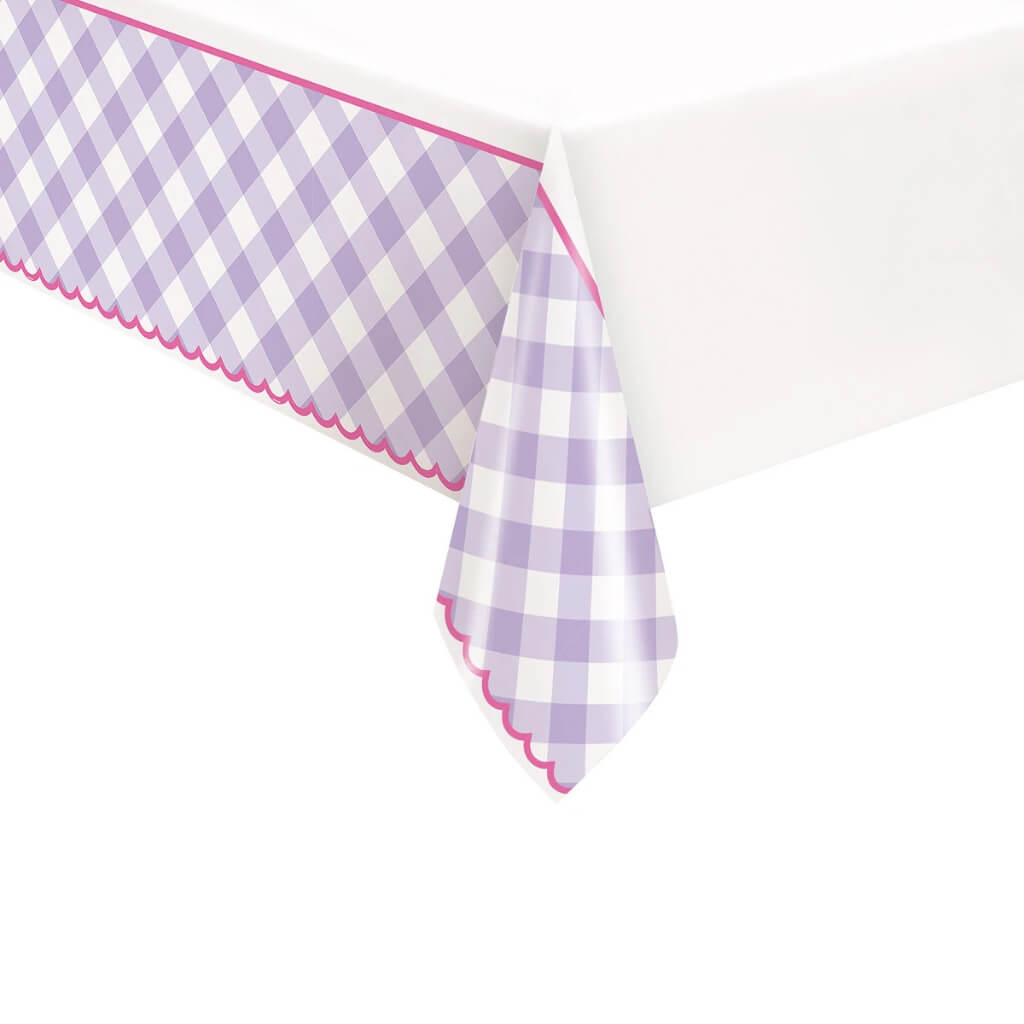 Pastel Gingham Purple Plastic Tablecover