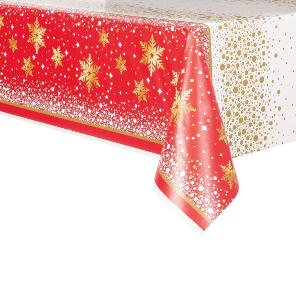 Red & Gold Sparkle Christmas Plastic Tablecover