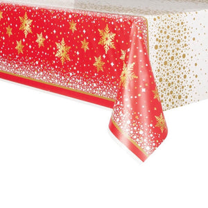 Red & Gold Sparkle Christmas Plastic Tablecover