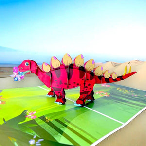 red Baby Stegosaurus Dinosaur Pop Up Card