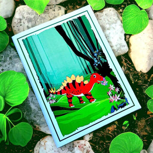 red Baby Stegosaurus Dinosaur Pop Up Card
