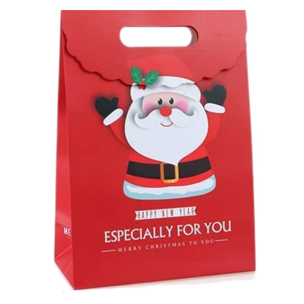 Red Christmas Paper Gift Bag - Cheering Santa