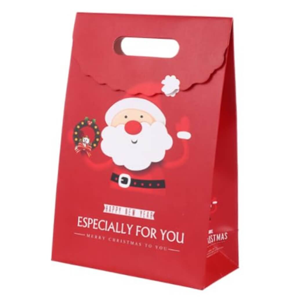Red Christmas Paper Gift Bag - Smiling & Waving Santa