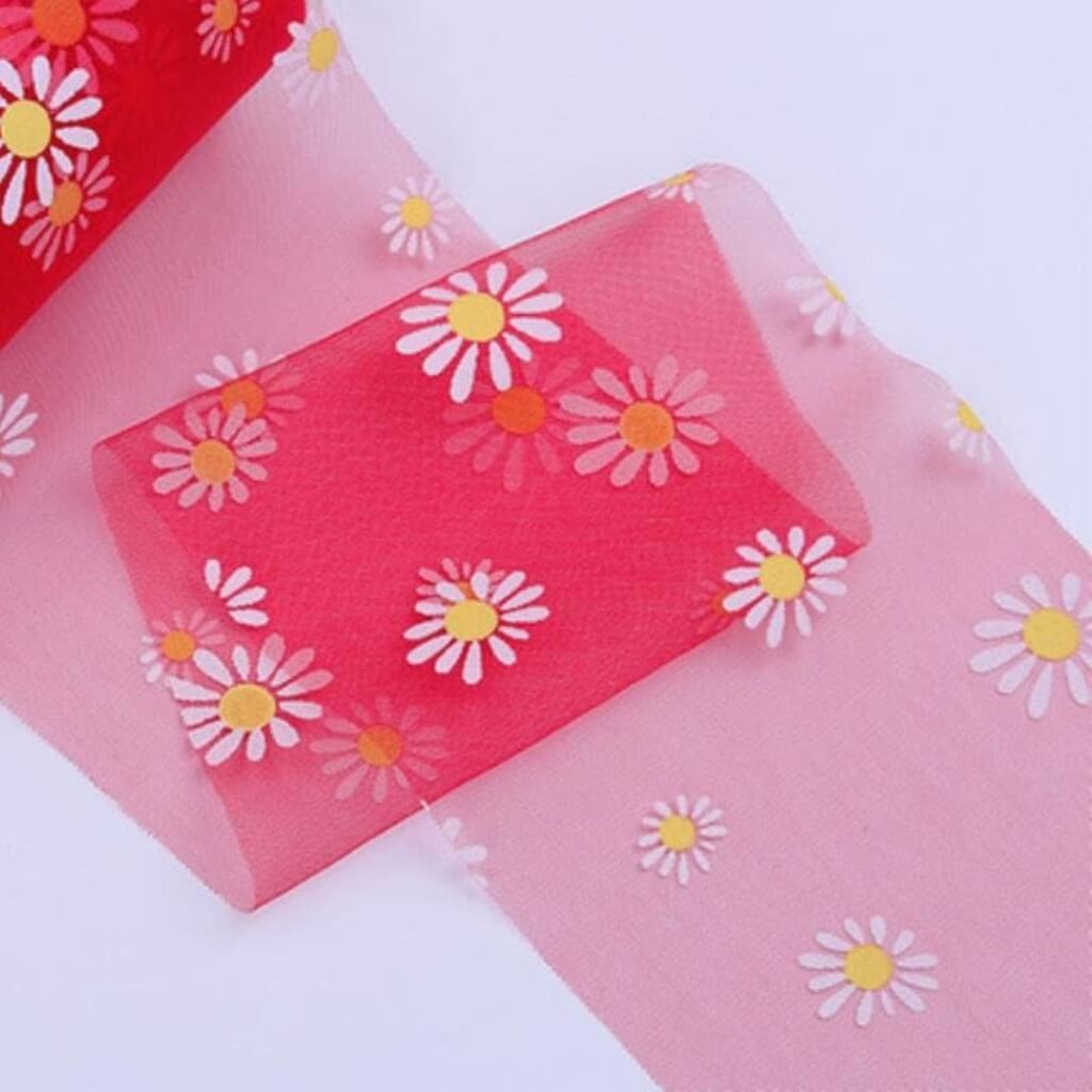 Daisy Tulle Ribbon 6cm x 5 yards - red