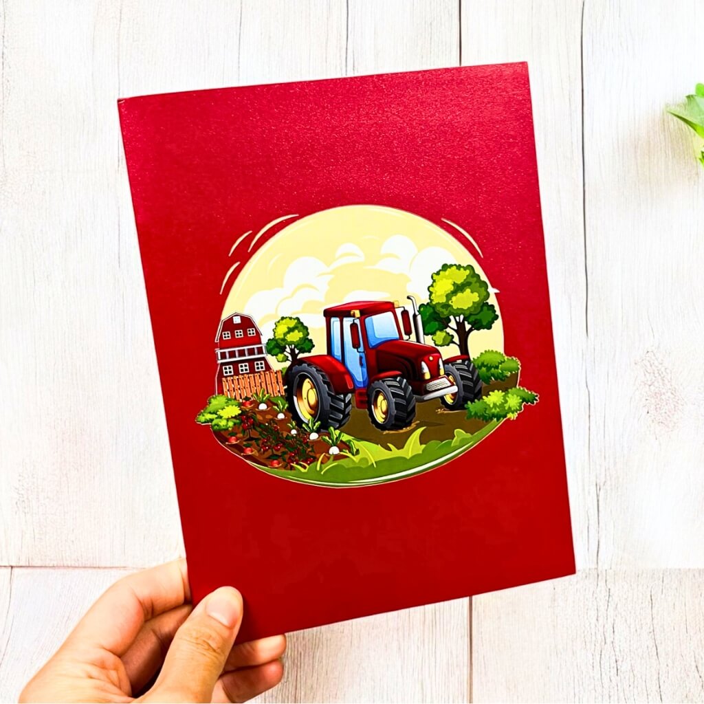 Cartolina Pop-Up 3D Trattore D'Epoca - Biglietto D'Augori Fai Da Te, Artigianale Tedesco, Con Busta, Ideale Per Compleanni E Feste