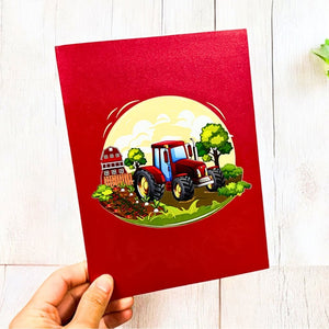 Red Tractor Truck 3D Pop Up Card