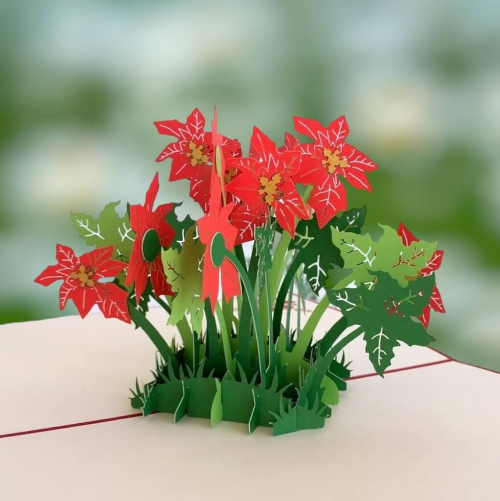 Handmade Online Party Supplies Red Flowering Poinsettia Bush 3D Pop Up Get Well Card