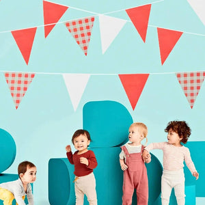 Red gingham flag shaped paper bunting banner