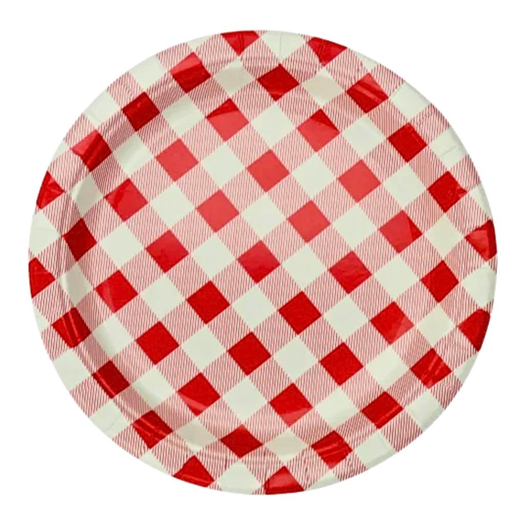 Red and white check picnic party plates 20 pack