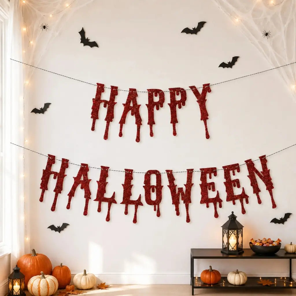 Happy Halloween Red Glitter Dripping Letter Banner 3m