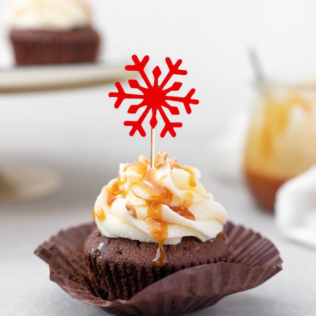 Red Glitter Snowflake Paper Cupcake Topper 10 Pack