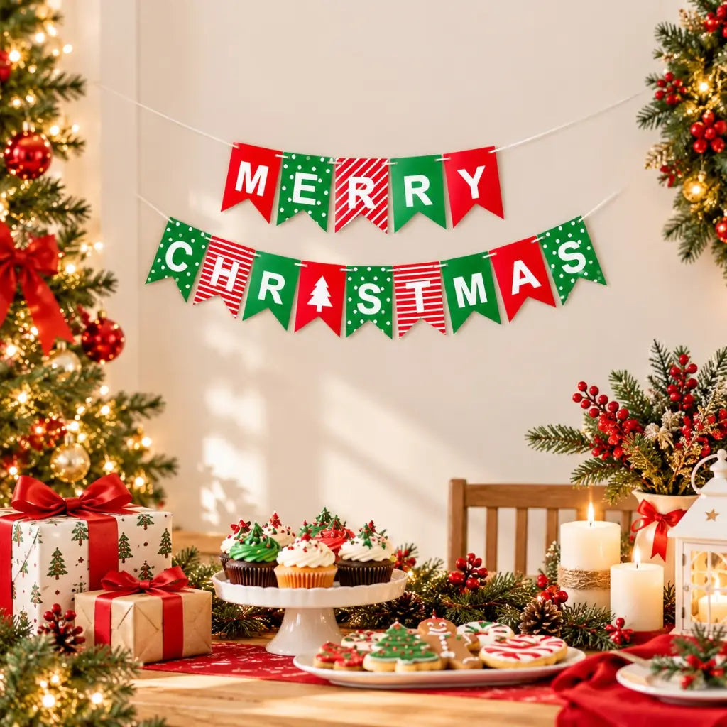 Red Green MERRY CHRISTMAS Paper Banner Bunting