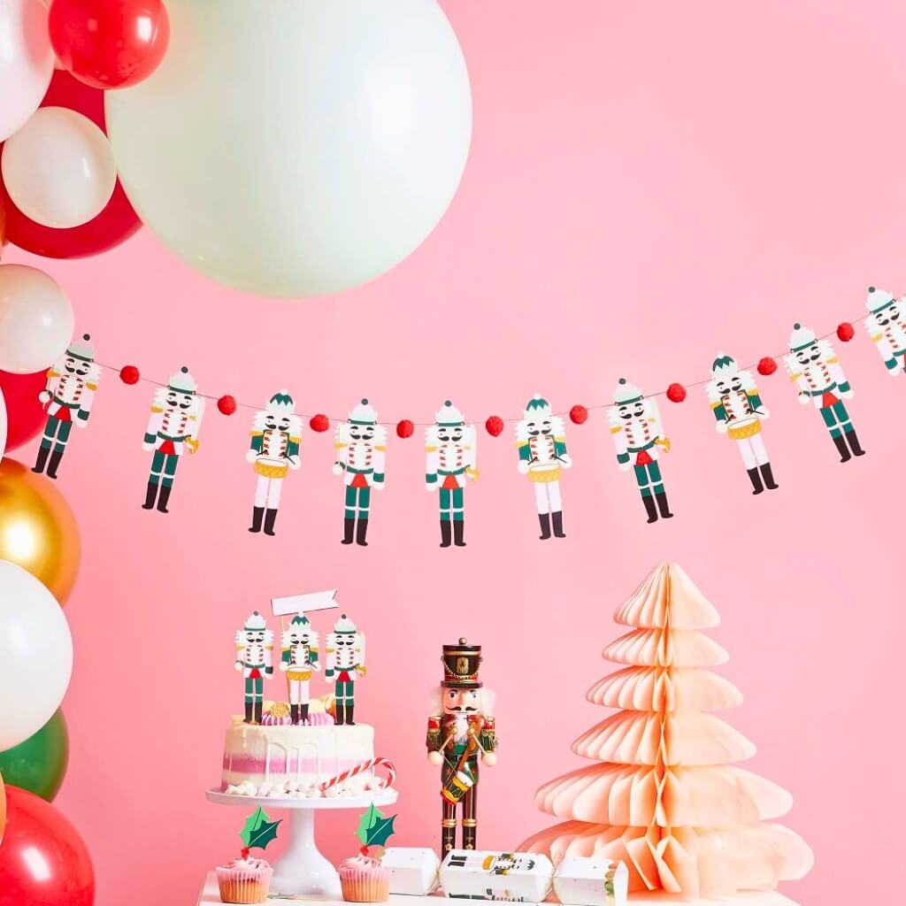 Holly Jolly Christmas Nutcracker Pom Pom Card Garland 2m