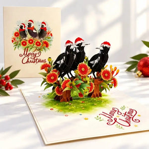 Australian magpie family Christmas 3D pop-up card