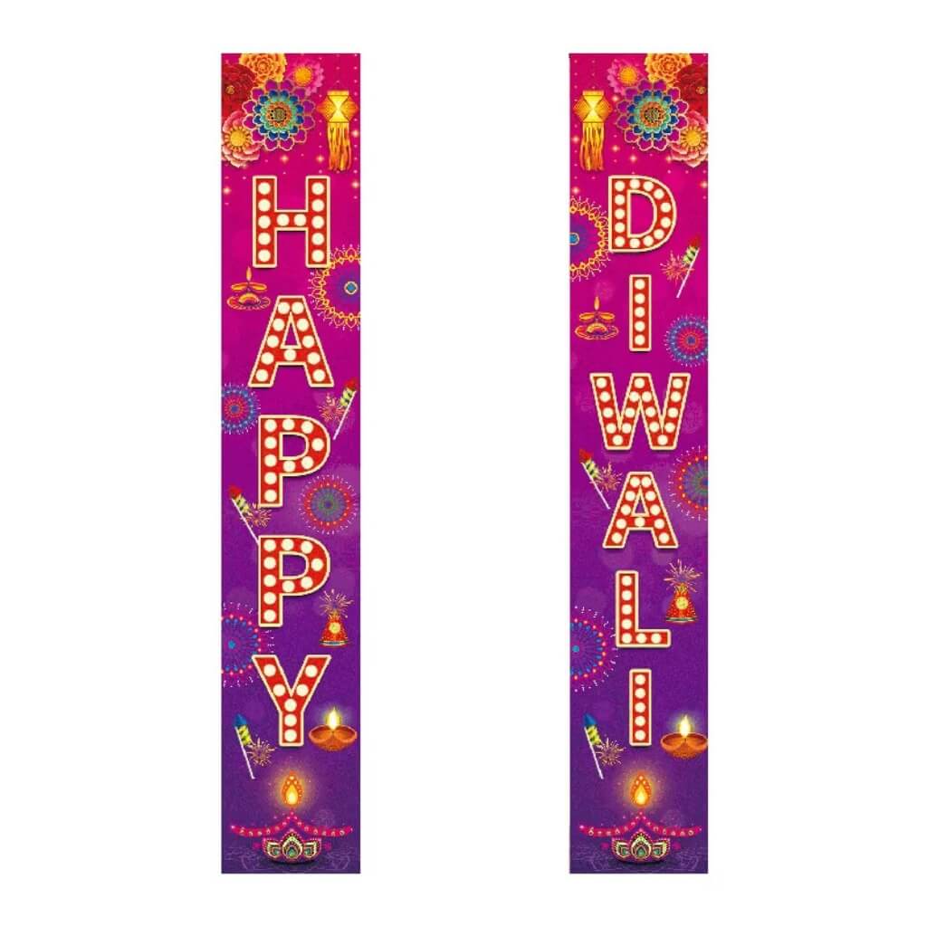 Decorative Couplets with 'Happy Diwali' text on a purple background