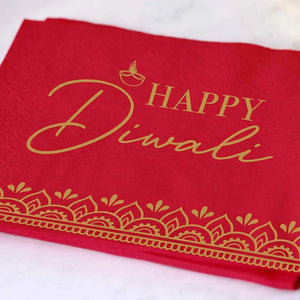 Red Happy Diwali Paper Napkins 16pk