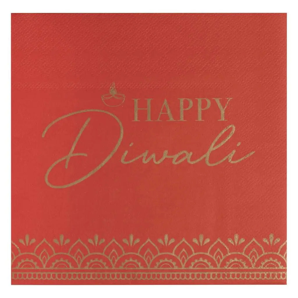 Red Happy Diwali Paper Napkins 16pk