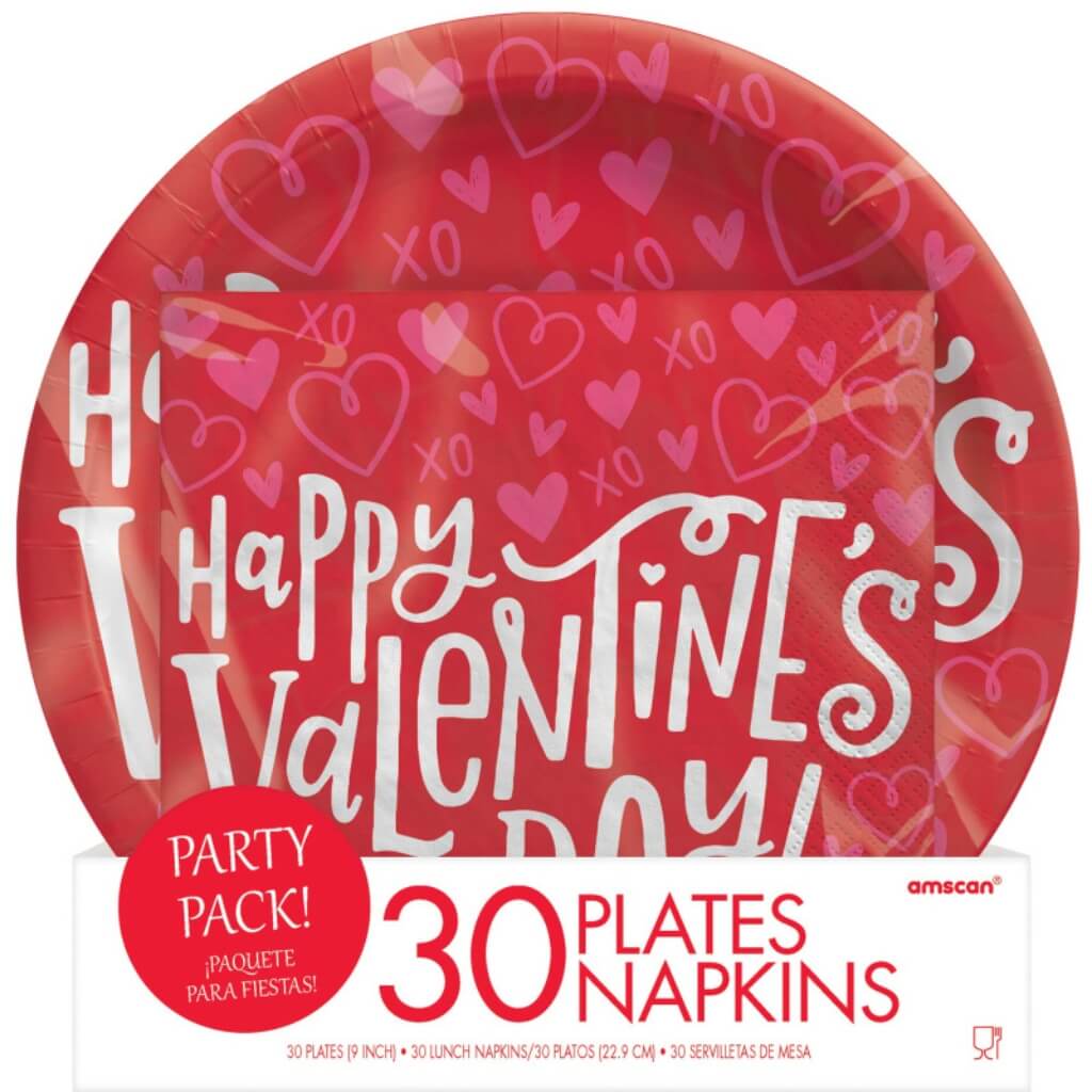 Happy Valentine's Day 22cm Plates and Napkins 60pk