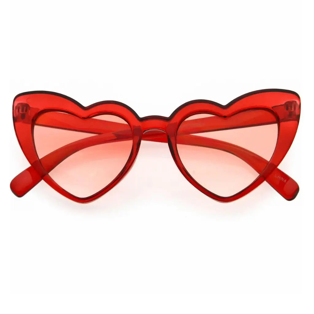 Red Heart Shaped Plastic Party Sunglasses with red lenses