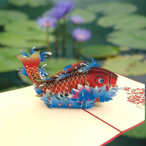 Handmade Online Party Supplies Red Japanese Koi Fish Pop Up Greeting Card