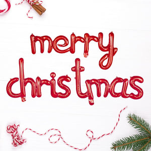 Red Merry Christmas Cursive Script Foil Balloon Banner