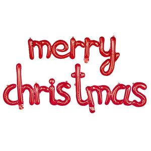 Red Merry Christmas Cursive Script Foil Balloon Banner