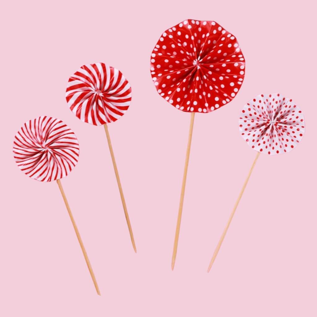 Red Paper Fan Cupcake Toppers 4pk