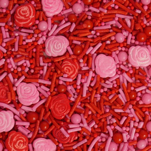 romantic cake sprinkles with rose shapes