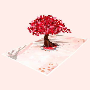 Handmade Red Pink Heart Cherry Blossom Tree 3D Origami Pop Up Greeting Card