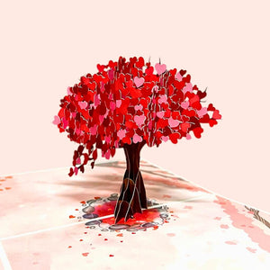 Handmade Red Pink Heart Cherry Blossom Tree 3D Origami Pop Up Greeting Card