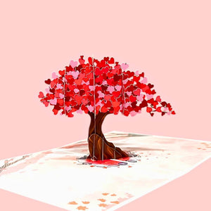 Handmade Red Pink Heart Cherry Blossom Tree 3D Origami Pop Up Greeting Card