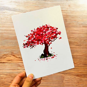 Handmade Red Pink Heart Cherry Blossom Tree 3D Origami Pop Up Greeting Card