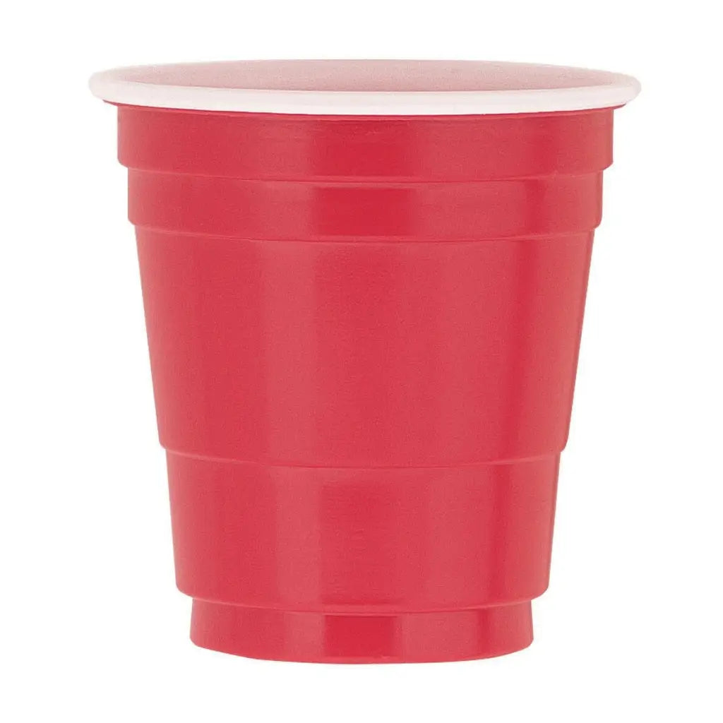Pack of 20 red plastic shot glasses 59 ml – reusable party drinkware