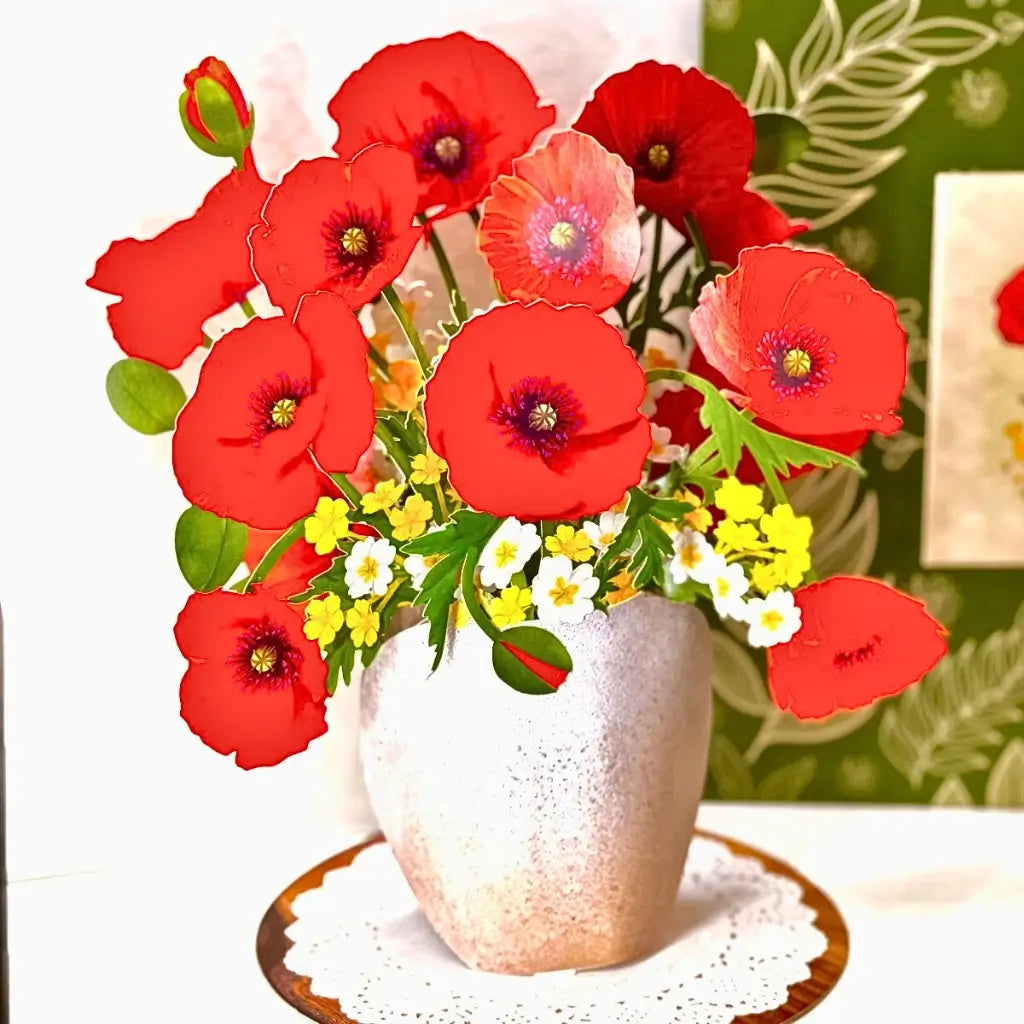 Red Poppy 3D Pop Up Flower Bouquet origami card