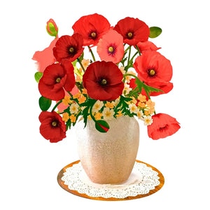 3D poppy paper flower arrangement bouquet pop card