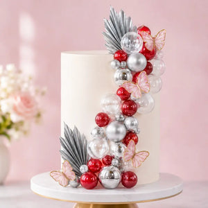 Red and Silver Butterfly Cake Decorations Kit 27 pack