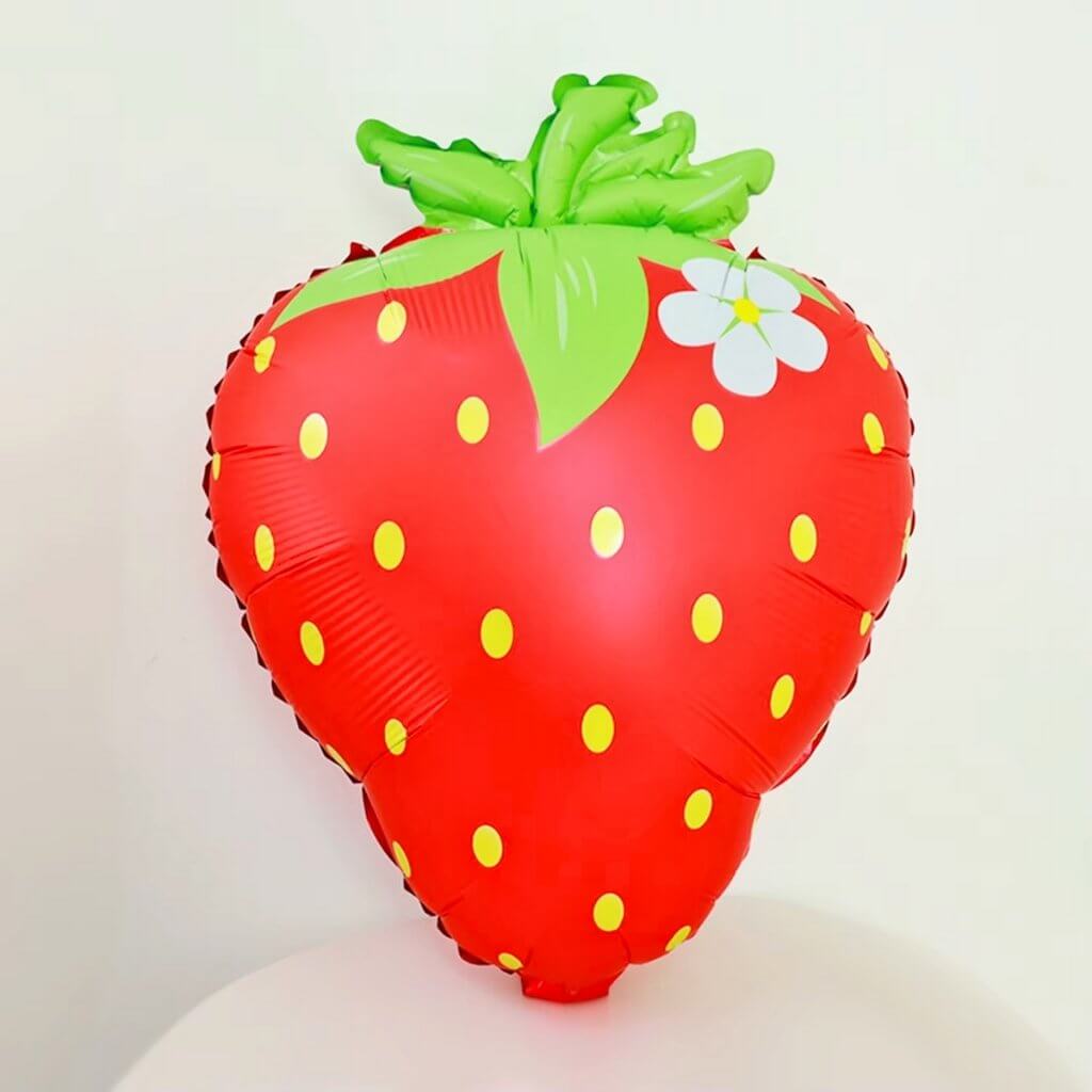 Red Strawberry w/ White Flower Foil Balloon