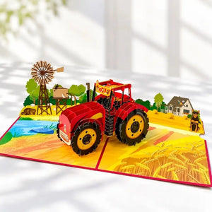 Red tractor and Australian farm animals 3D pop-up greeting card