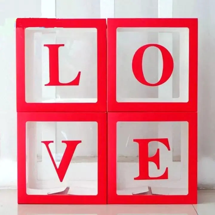 Red Balloon Cube Box with Letter