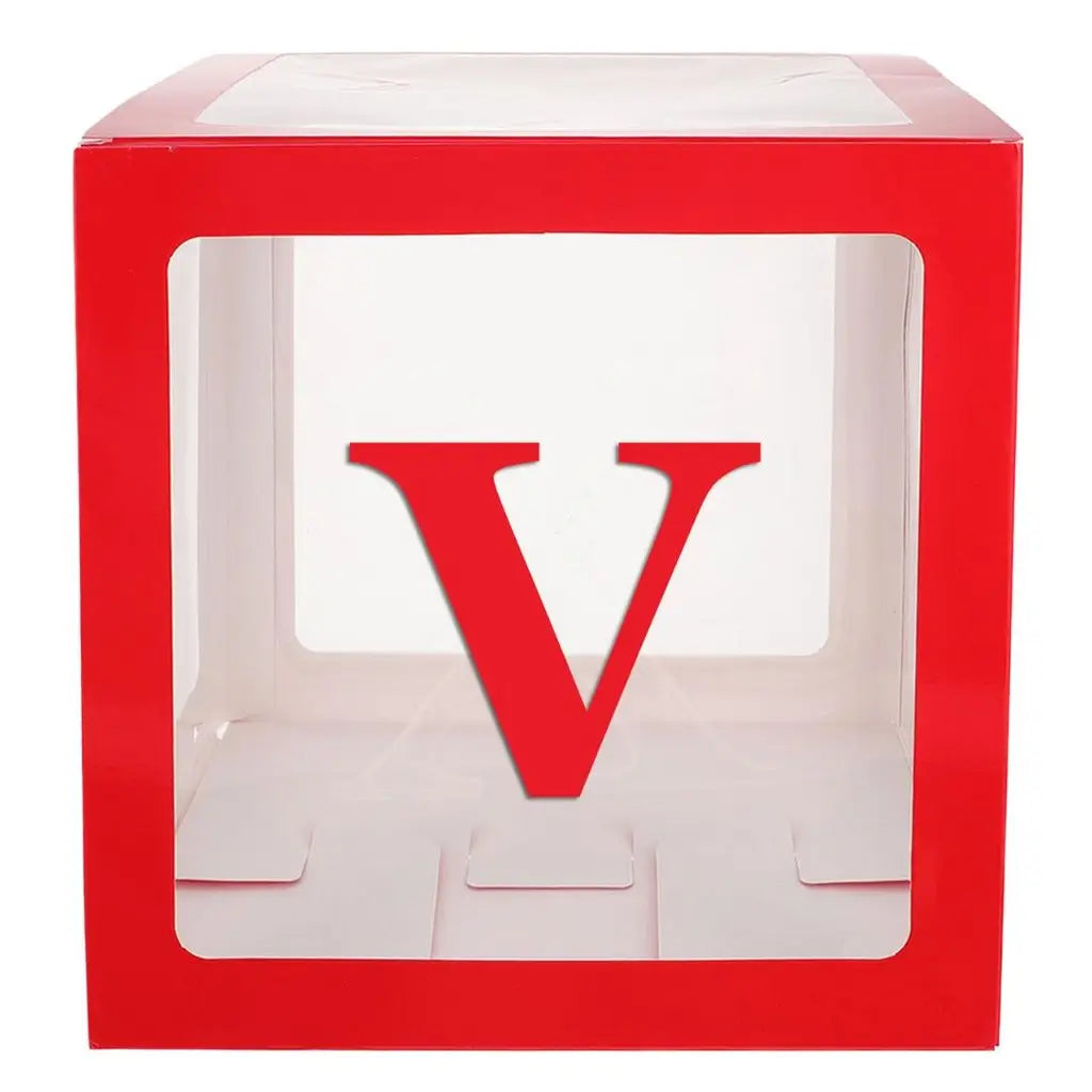 Red Balloon Cube Box with Letter V