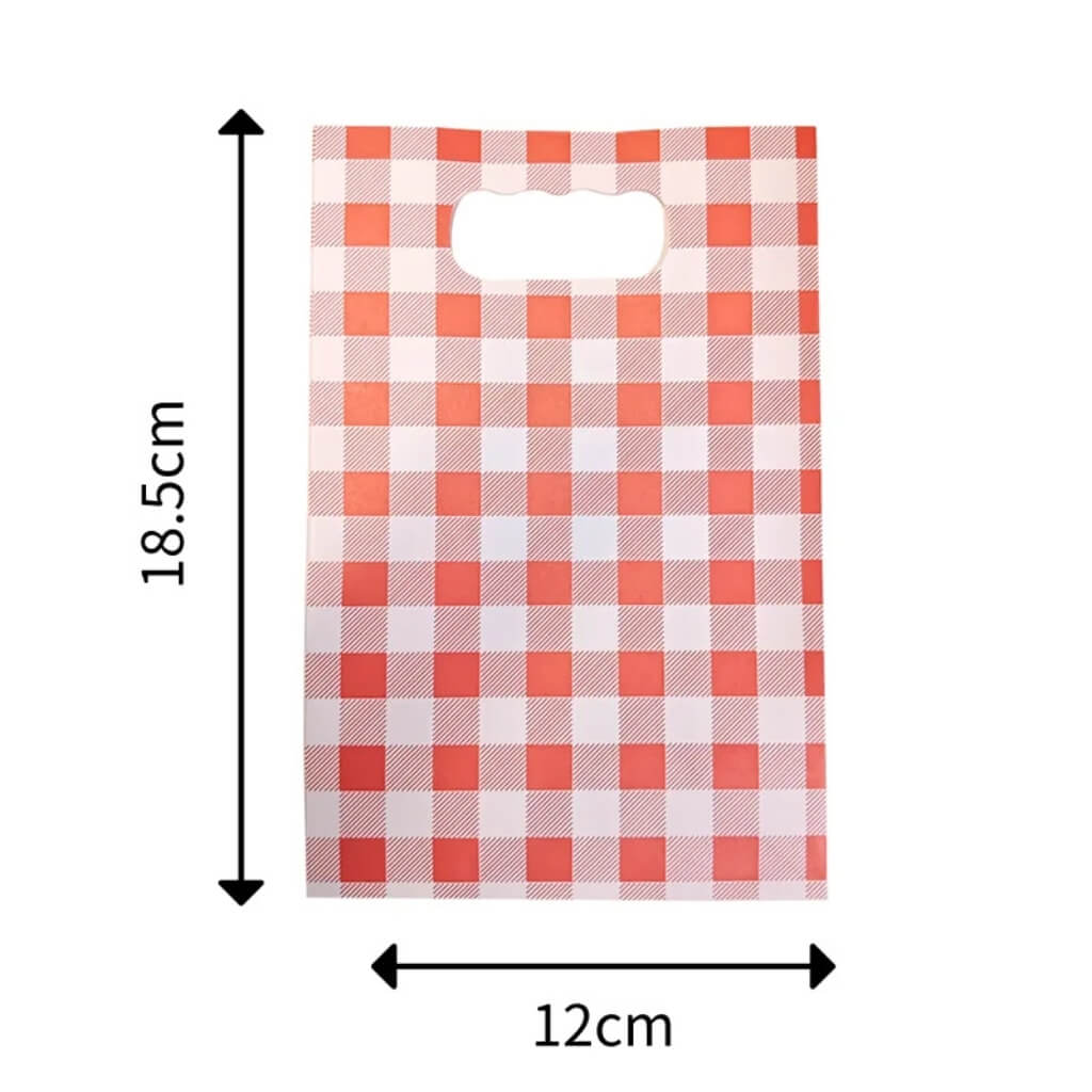 Small red gingham paper bags for party treats and snacks
