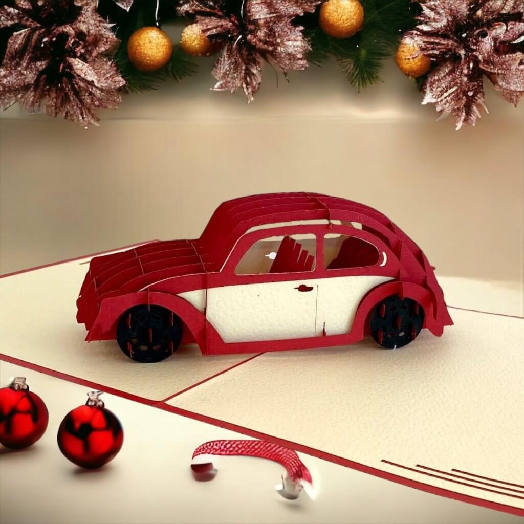 Handmade Red Vintage Car 3D Pop Up Greeting Card - Pop Up Transportation Card