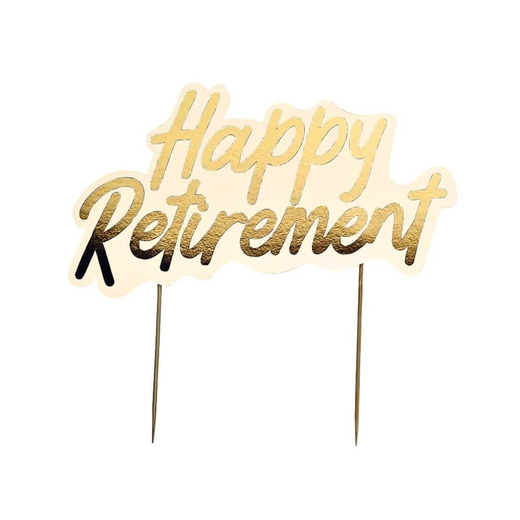 Elegant gold happy retirement script retirement topper
