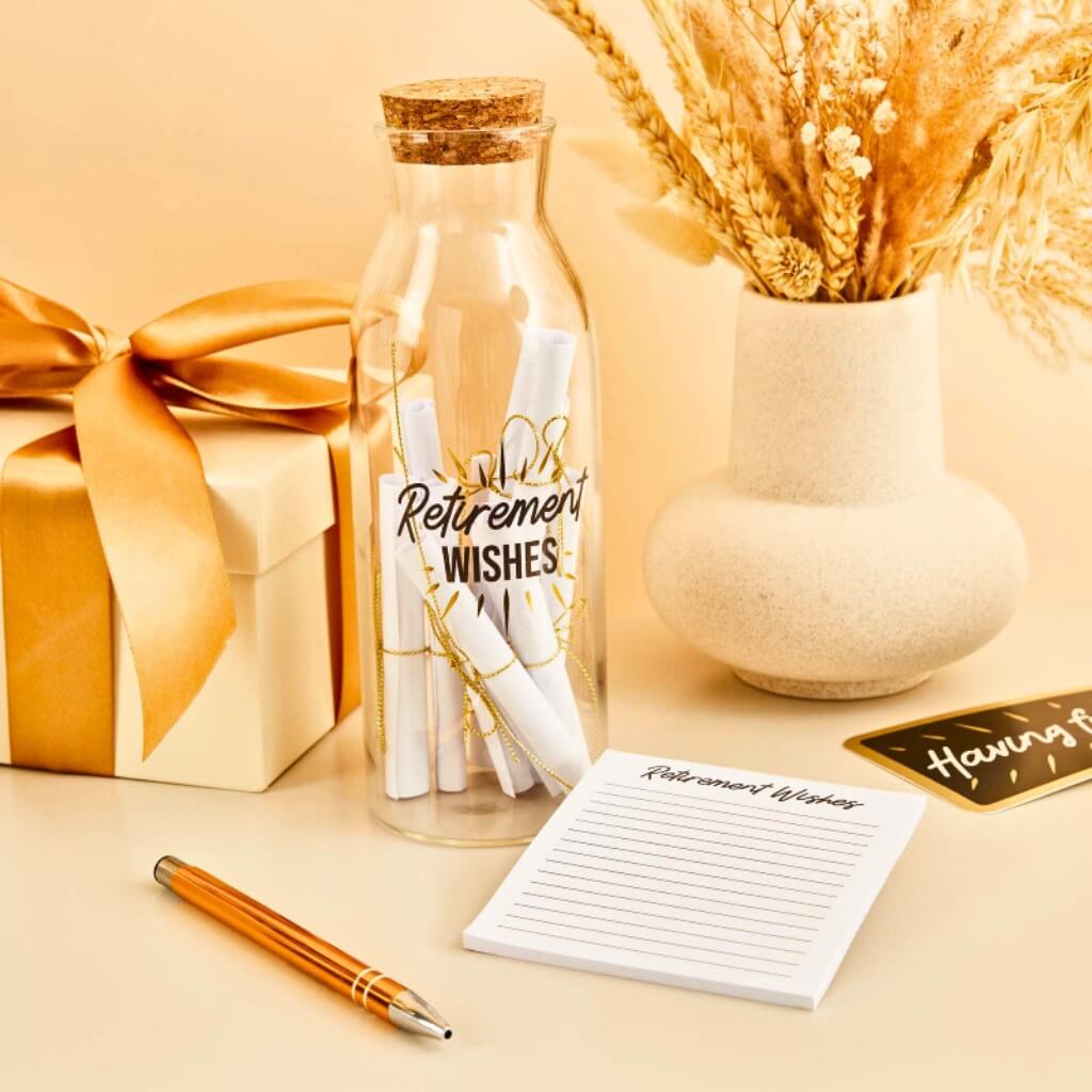 Glass bottle for retirement wishes and messages