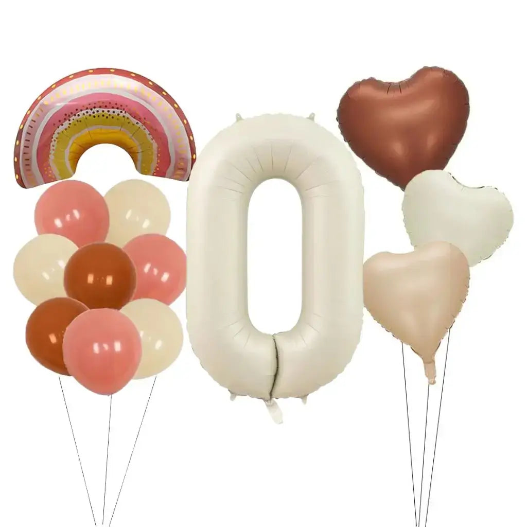 Retro Rainbow Heart Birthday Balloon Bouquet 13pk number 0