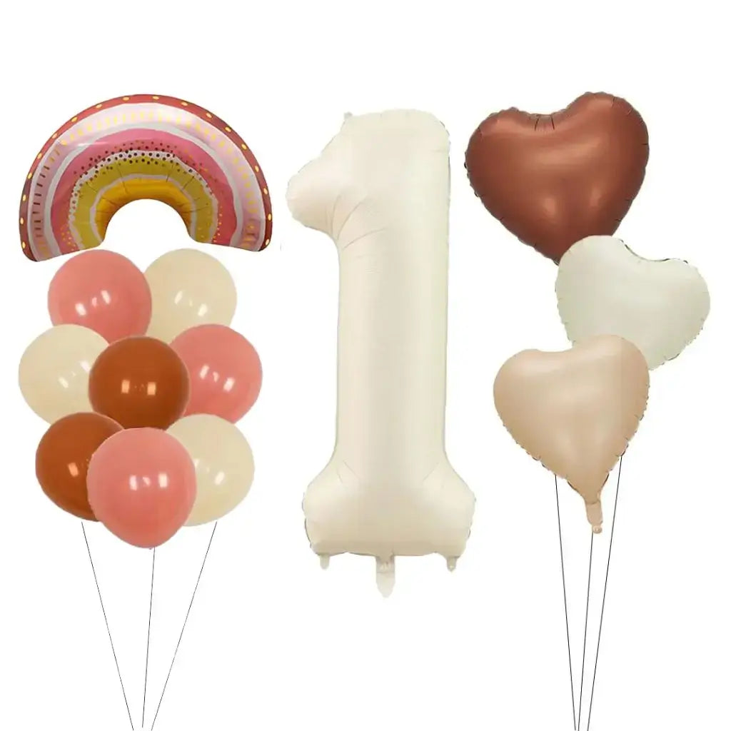 Retro Rainbow Heart Birthday Balloon Bouquet 13pk number 1