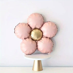 Vintage pink five-petal daisy foil balloon with gold centre